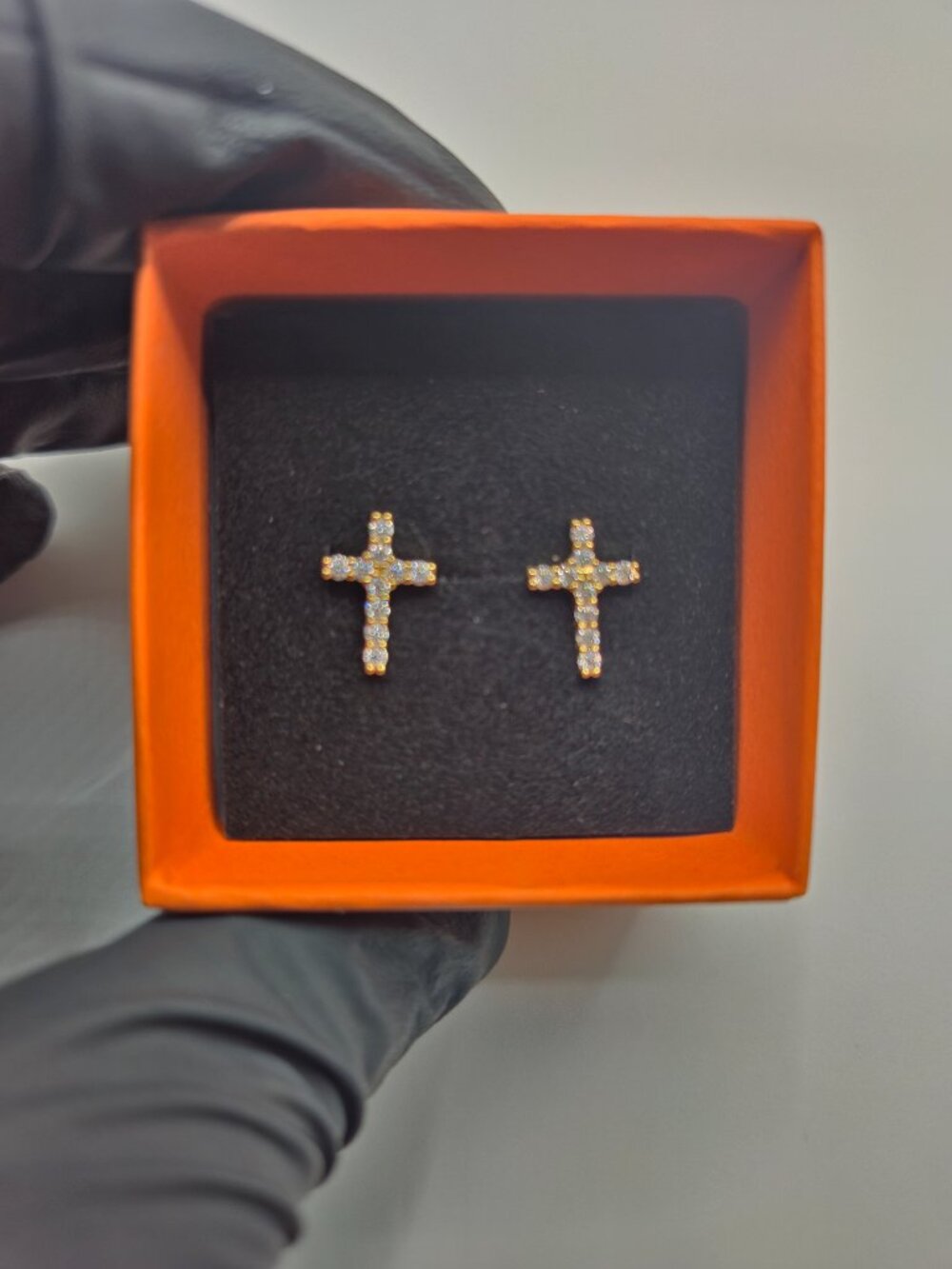 .925 Silver Gold Moissanite Cross Earrings